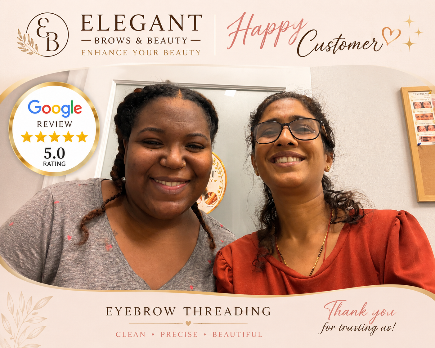 Bhavna with a happy Elegant Brows and Beauty client