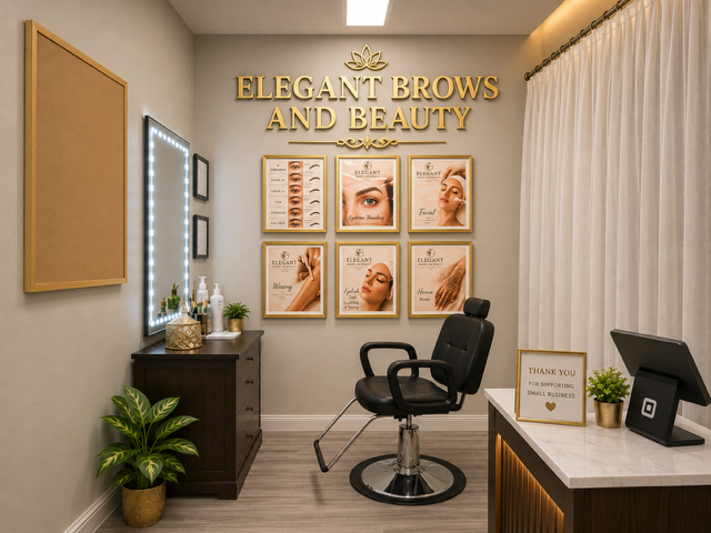 Elegant Brows and Beauty salon chair and mirror