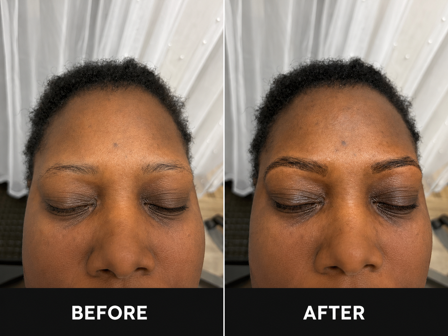 Real client before and after brow tinting result